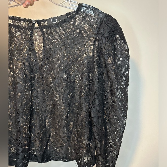 Lulus Darling Love Black Sheer Lace Puff Shoulder Dark Romantic Whimsigoth Top - Picture 5 of 8